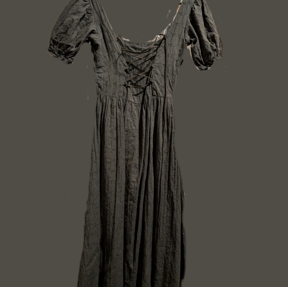 Disturbia Litha Lace Up Broderie Midi Dress XS 2 Black - Picture 3 of 5